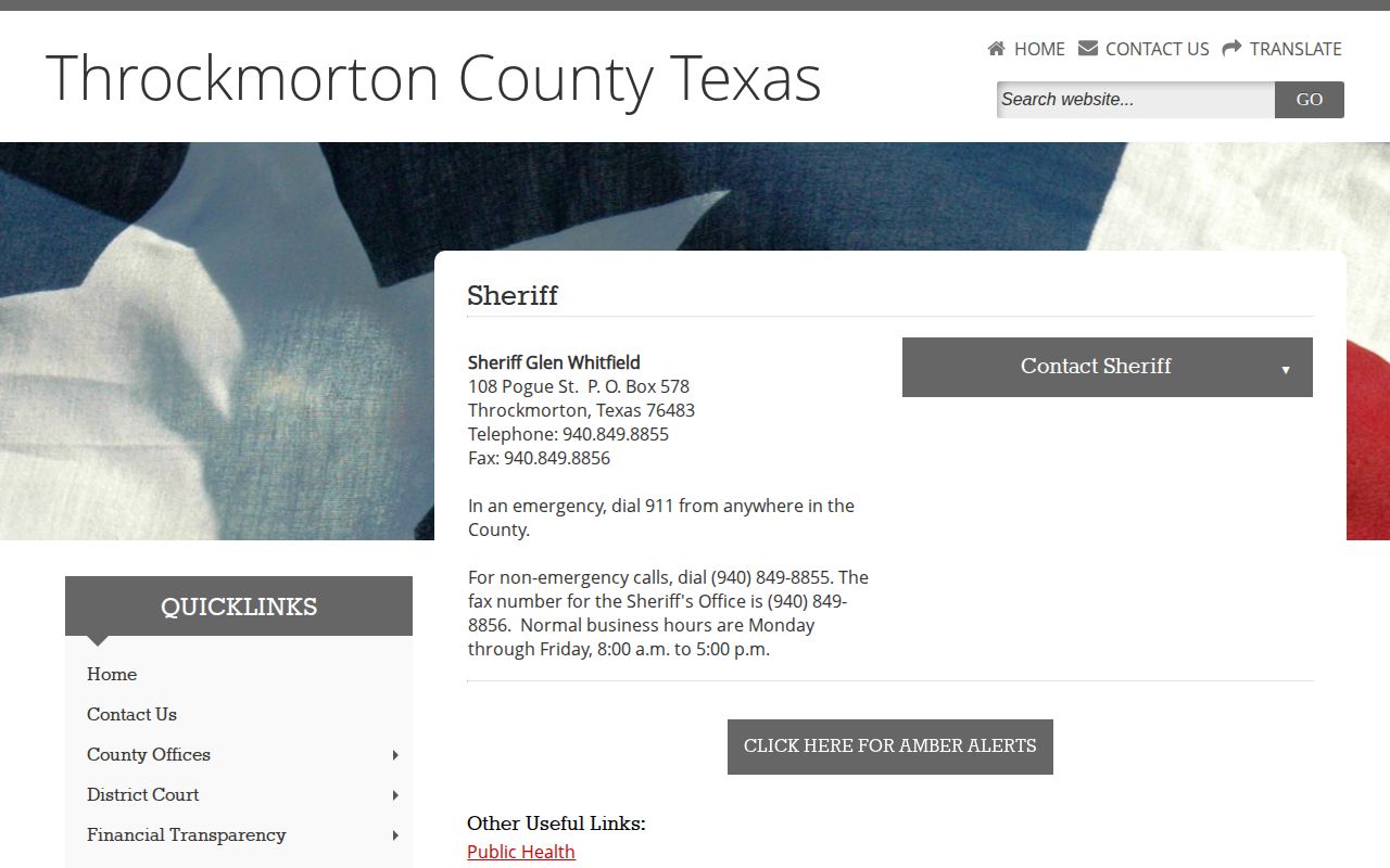 Throckmorton County sheriff booking-record contact page