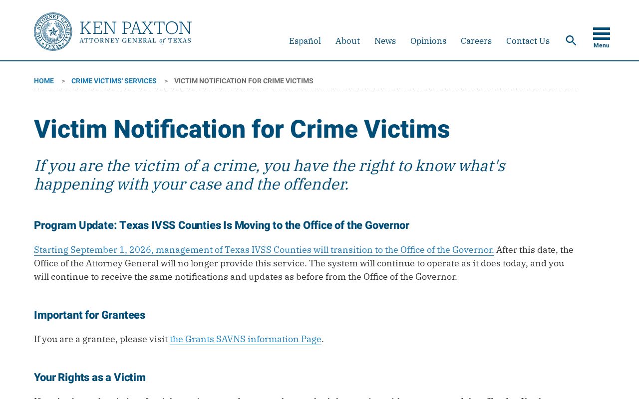 Texas IVSS notification information for Throckmorton County custody changes