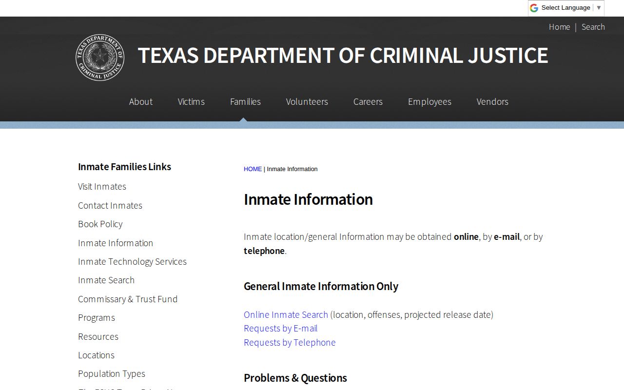 TDCJ information page for Throckmorton County state-custody record searches