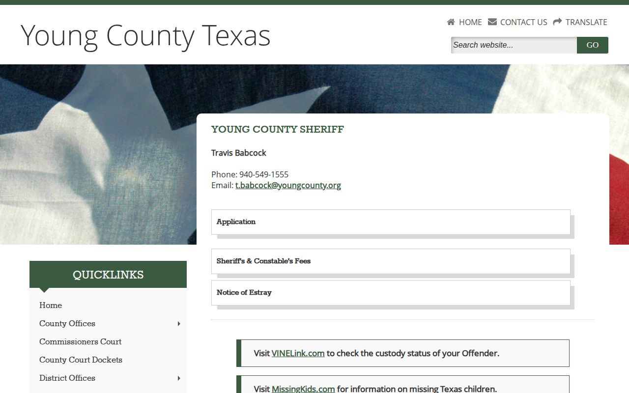 Young County official contact route for Throckmorton County custody records