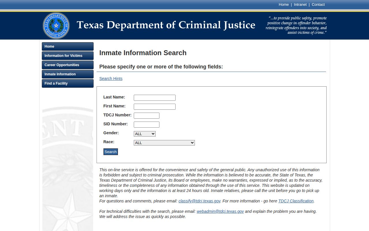 TDCJ offender search for Throckmorton County state-custody records